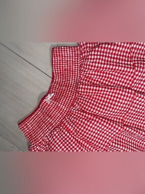 Red Gingham Smocked Waist Skirt - Unbranded
